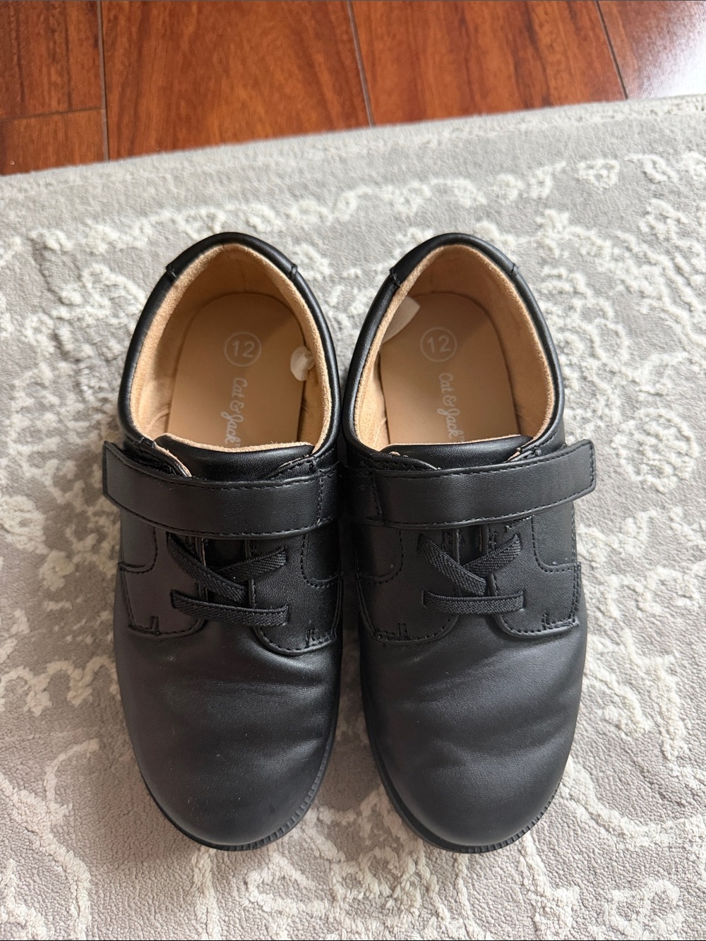 Cat & Jack Black Kids Dress Shoes with Hook-and-Loop Strap